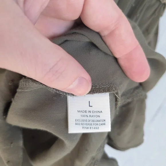 Womens L Peasant Babydoll Top Tunic Crochet Olive Green Cottage Boho Festival‎ - Picture 7 of 10